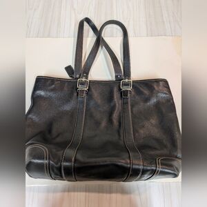 Vintage Coach Black Leather Tote Bag with Top Handles